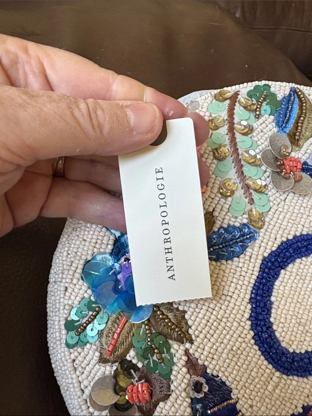 NWT Anthropologie / Anna Harlow Russo Beaded Floral Initial 'C' Round Purse